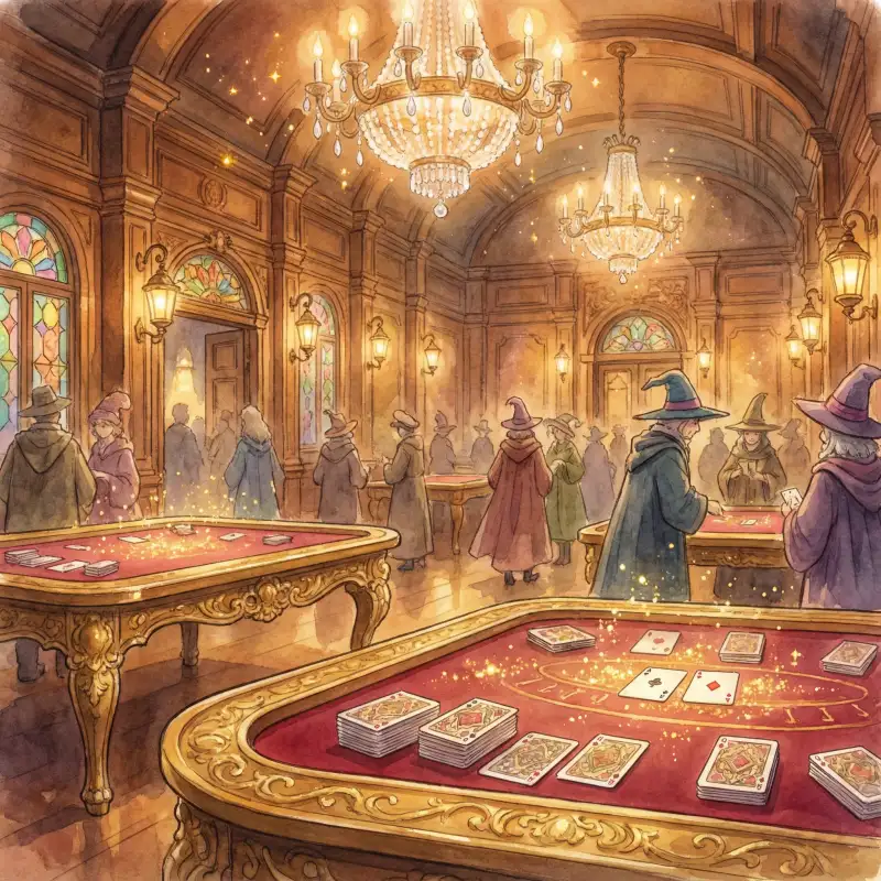 Mesa elegante de bacará en salón de casino estilo Ghibli